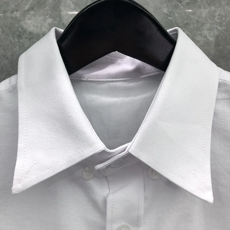 TB Man Clothes New Shirt Line Embroidery Shirts Men Slim Long Sleeve Casual Oxford Spring Autumn Solid Men's Clothing