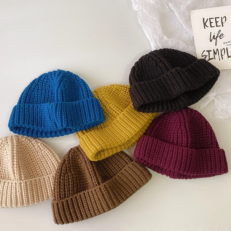 Children's Woolen Cap Korean Style Boys  Girls  Style Knitted Hat Autumn  Winter Skullcap Baby Curling Fashion Cap Western Style