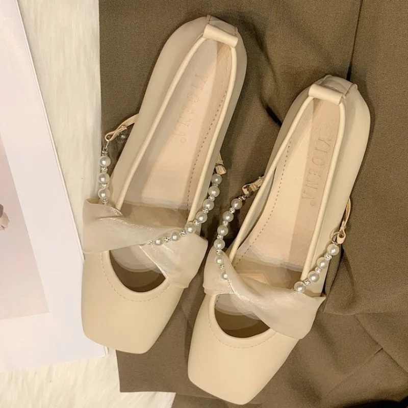 Женские Туфли Мэри Джейн весенние туфли с квадратным носком на шнуровке бусинами