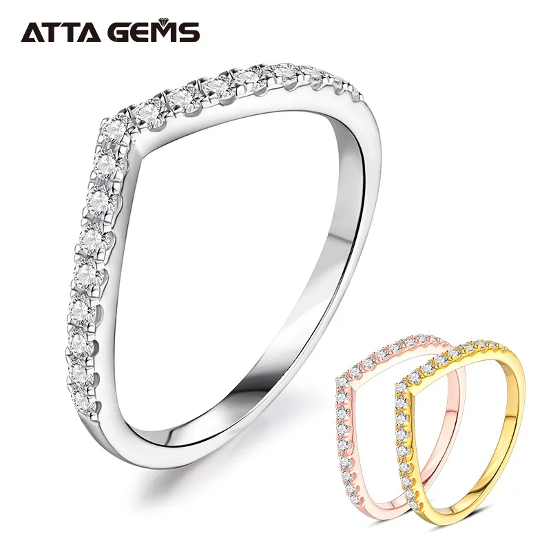 ATTAGEMS Moissanite Diamond Rings Jewelry Women Engagement Ring 925 Sterling Silver Jewelry Wedding Moissanite Band Ring