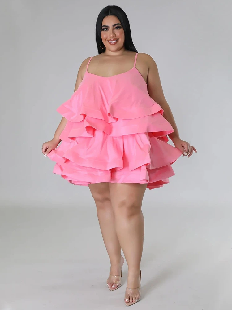 4XL Plus Size Women Clothing Tierred Dresses Spaghetti Strap Mini Dress 2023 Summer Sexy Beach Party Evening Dresses Vestido