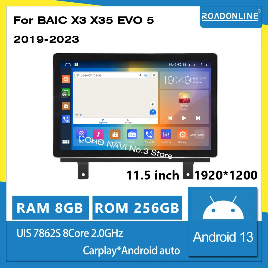 

Сенсорный экран в заводском стиле, 11,5 дюймов, для BAIC X35 EVO5 2K 2000*1200 UIS7862 8+256 ГБ, автомобильная навигация, CarPlay, Android Auto, EVO
