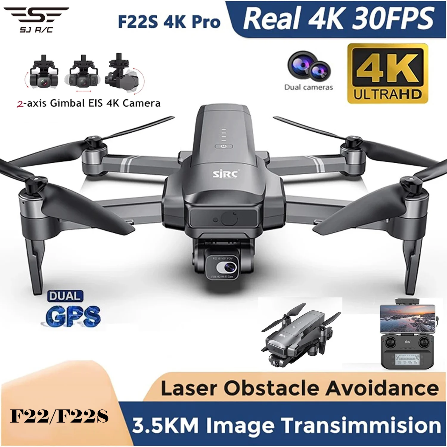 

Sjrc F22s 4k Pro Drone 4k Professional Real 4k Eis Camera Laser Obstacle Avoidance 3.5km Distance Flight Rc Quadcopter Drones