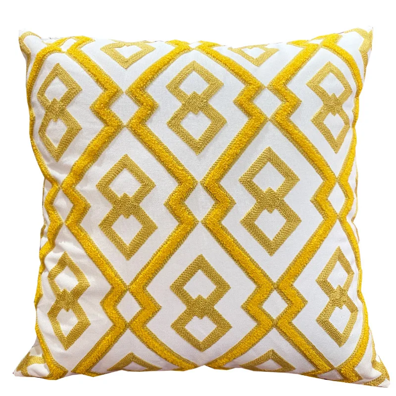 

Cushion Cover Cute Geometric Embroidery Pillow Case with for Sofa Bed Simple Home Decorative 45X45CM-Yellow