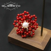 glseevo double red coral ring zircon natural freshwater pearls luxury fashion personality women fine jewelry bridal gifts gr0317