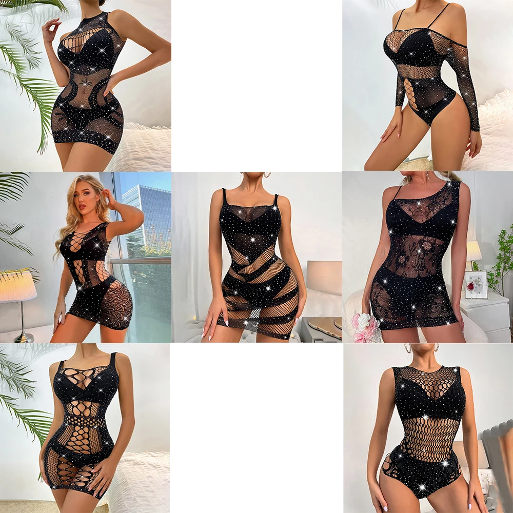 

Соблазнительное соблазнительное Эротическое нижнее белье, платье с глубоким V-образным вырезом, черные ажурные колготки, для ночного клуба,...