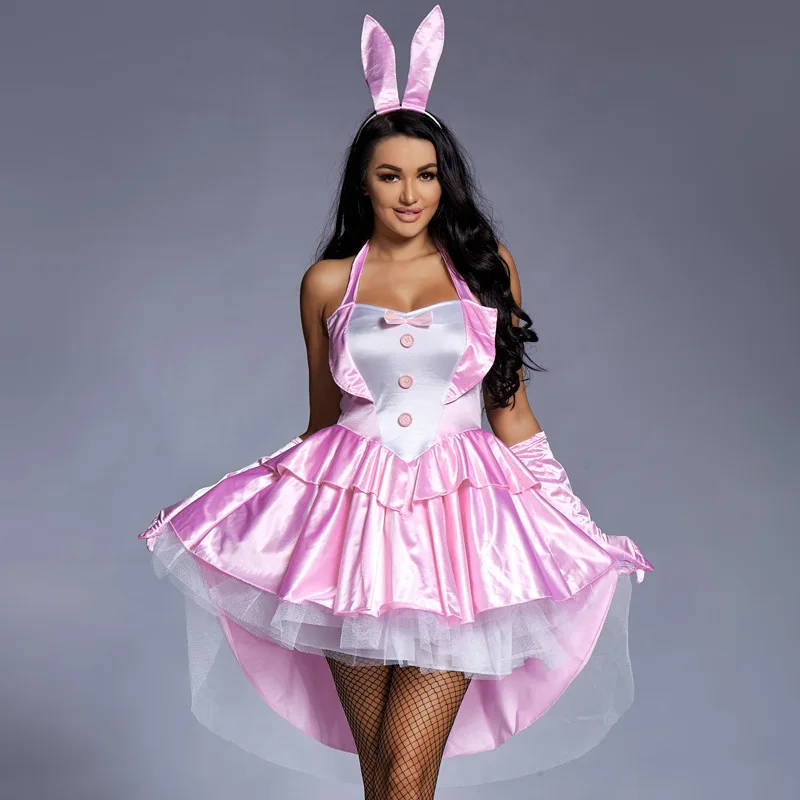

Order Women's 3 Piece Sexy Bunny Girl Costume Tuxedo Tails Halloween Club Party Fancy Dress Plus Size Pink