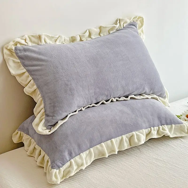 

Flannel Pillowcase Cover Coral Fleece Cushion Cover48x74cm Warm Soft Pillow Sham for Winter Solid Color Pillow Cover
