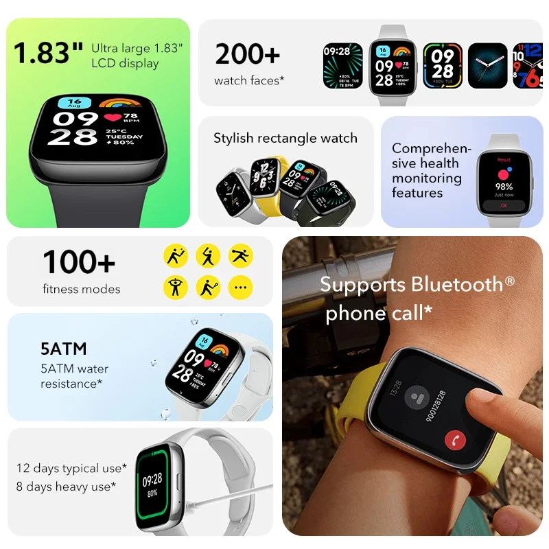 Глобальная версия Xiaomi Redmi Watch 3 Active Bluetooth 5,3 спортивные браслеты 1,83 дюйма ЖК-дисплей монитор уровня кислорода в крови 5ATM водонепроницаемый (art.: 3920c6bc168ef) - 3920c6bc168ef