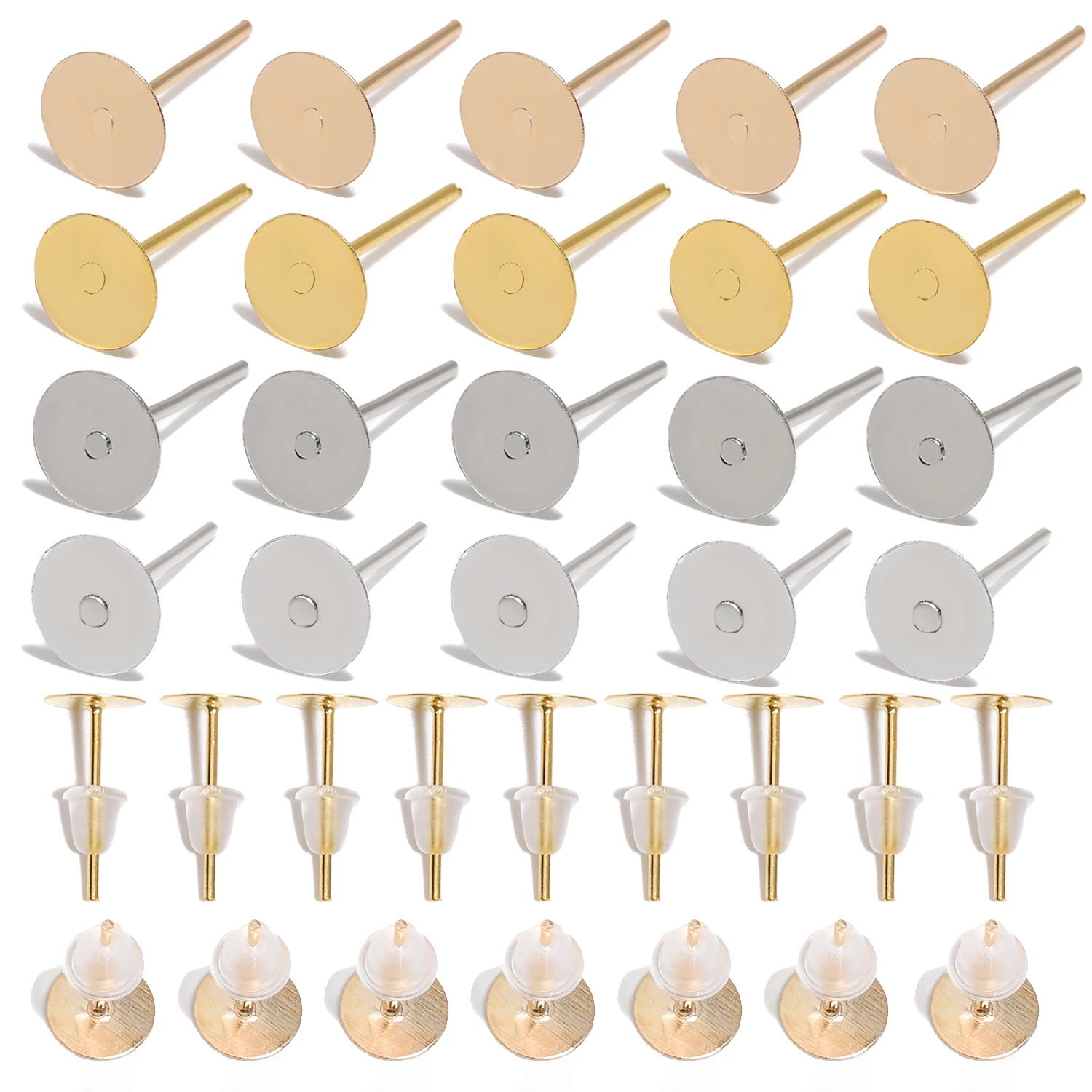 4 мм 6 100 шт./коробка золотистые и Серебристые серьги-гвоздики с прозрачными