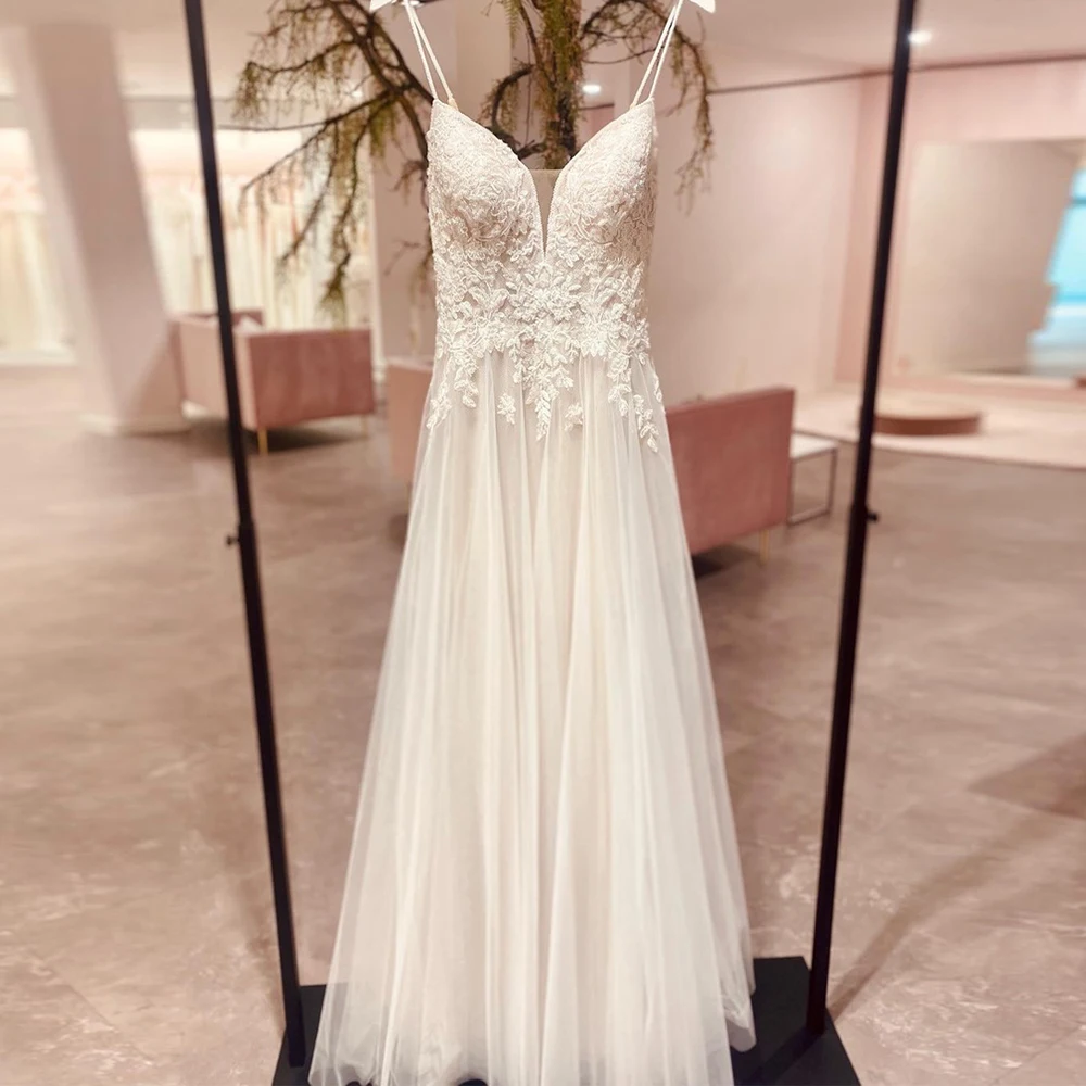 

Spaghetti Straps Wedding Dress For Bride 2022 V-Neck Sleeveless Bridal Gowns Simple Lace Appliques Vestido De Novia Custom Made