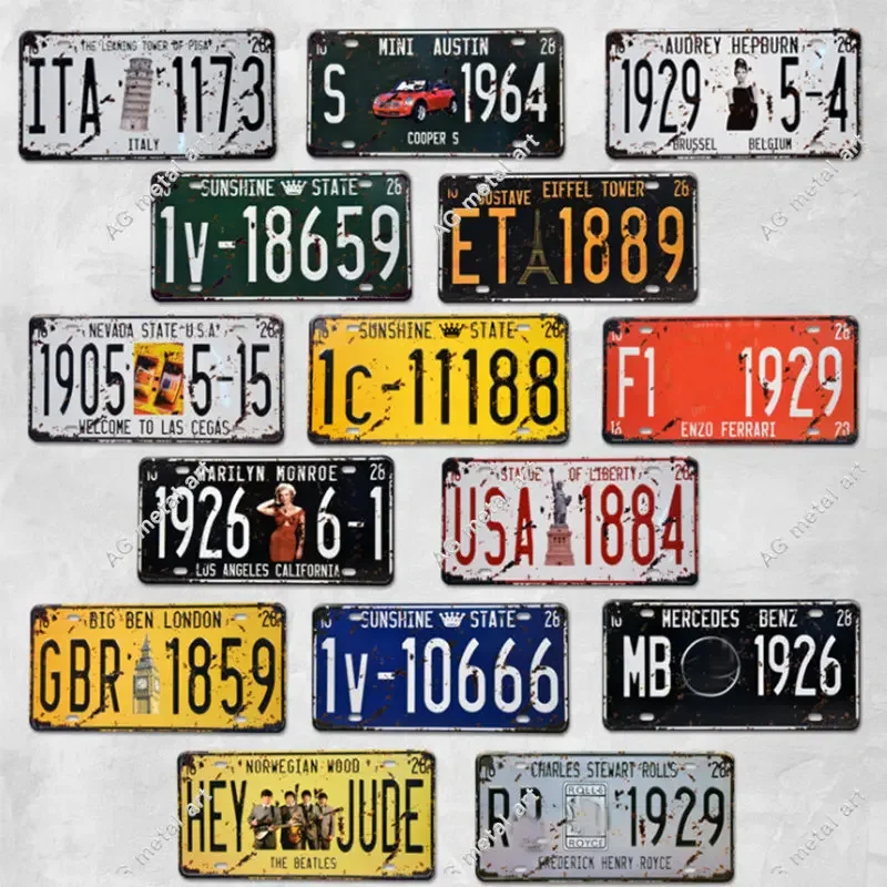 

Retro Metal Poster Car Number License Vintage Plate Bar Club Wall Decor 15*30cm USA Motorcycles Pub Garage Tin Plaques Signs
