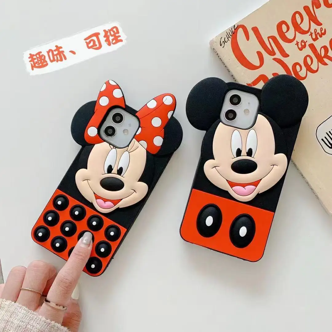 

disney mickey minnie couple pressing gift kneading phone case For iPhone 13 12 mini 11 pro xs max X XR 6 7 8 plus SE 2 3