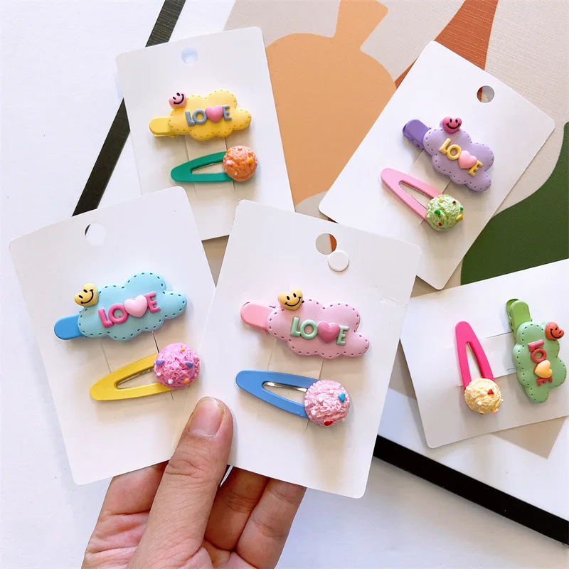 

2pcs Set of South Korea's Dongdaemun New Fluorescent Bright Color Cute Frosted Cloud Letter Hairpin Baby Cartoon Shape Pair Clip