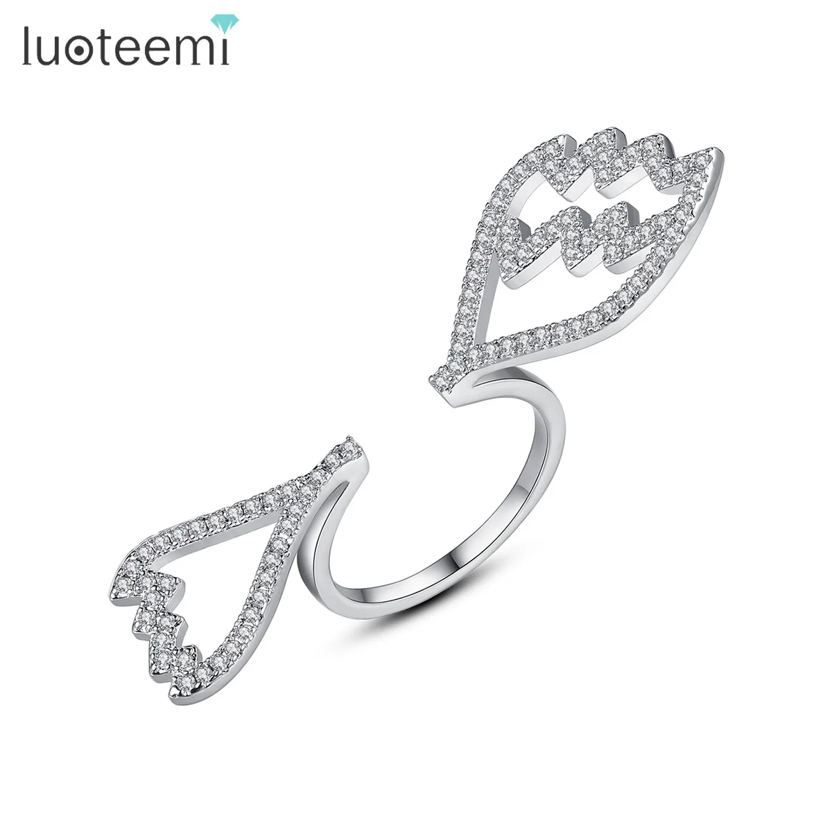 

LUOTEEMI Open Adjustable Female Ring Two Angle Wings Circle Rings for Women Wedding Squillare Cubic Zirconia Jewelry Cartierr