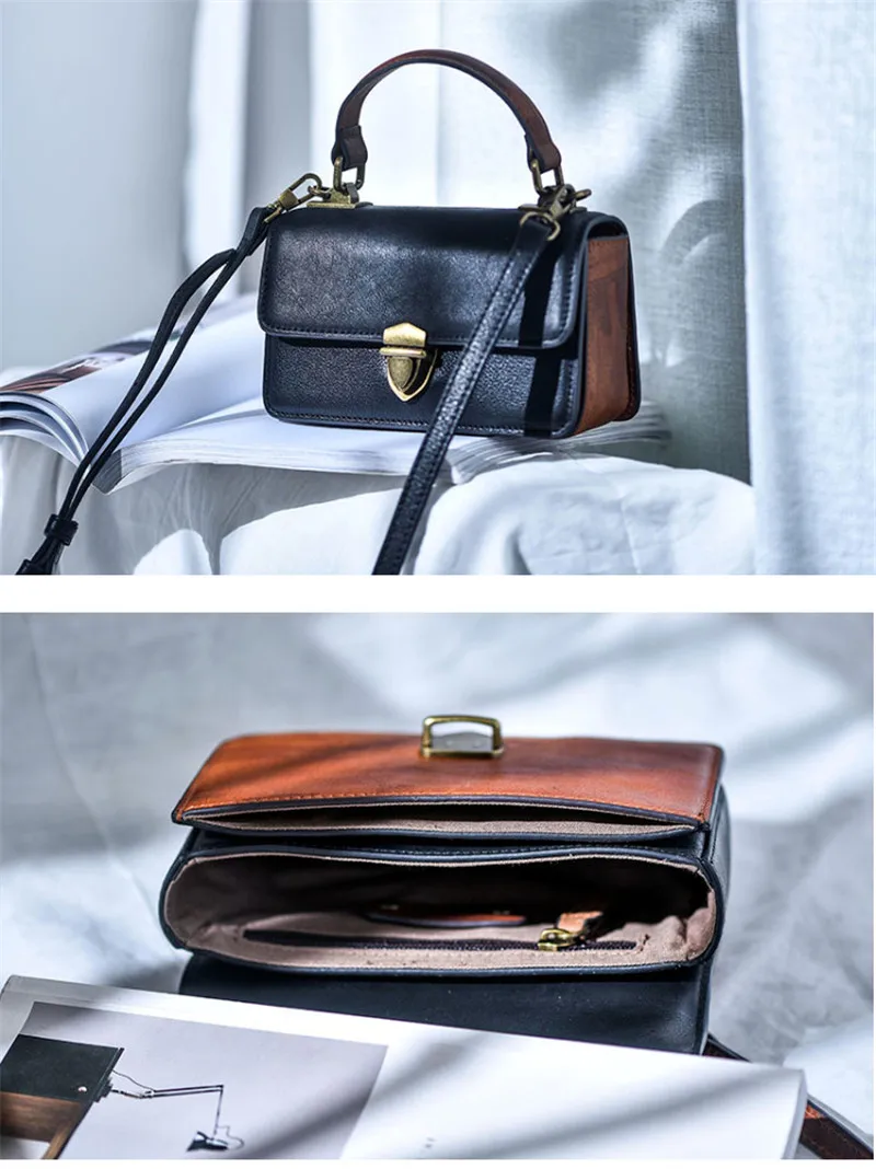 Fashion vintage genuine leather ladies mini handbag weekend daily party natural real cowhide women's cute small crossbody bags