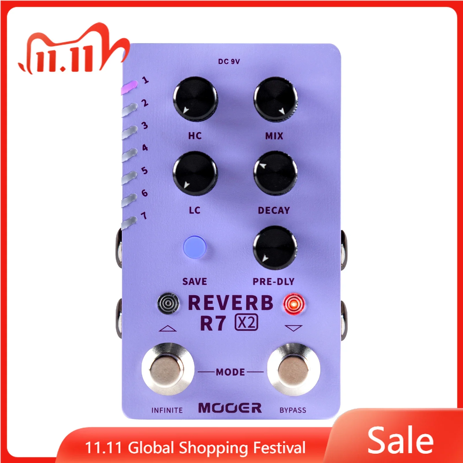 

MOOER R7 Reverb X2 Guitar Effect Pedal Dual Footswitch Stereo Reverb Pedal Effect with 14 Built-in Different Reverbs Effects