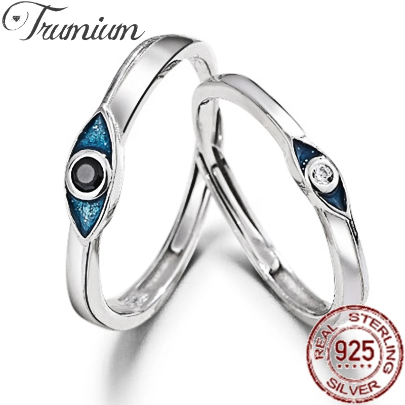 

Trumium Pure 925 Sterling Silver Rings For Women Lucky Blue Eye Charm CZ Finger Rings Couple Engagement Wedding Fine Jewelry