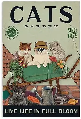 

Cats Metal Tin Signs Garden Live Life Full Bloom Wall Decor Plaque Farm Bathroom Living Bar Cafe Kitchen Farmhouse Decoration