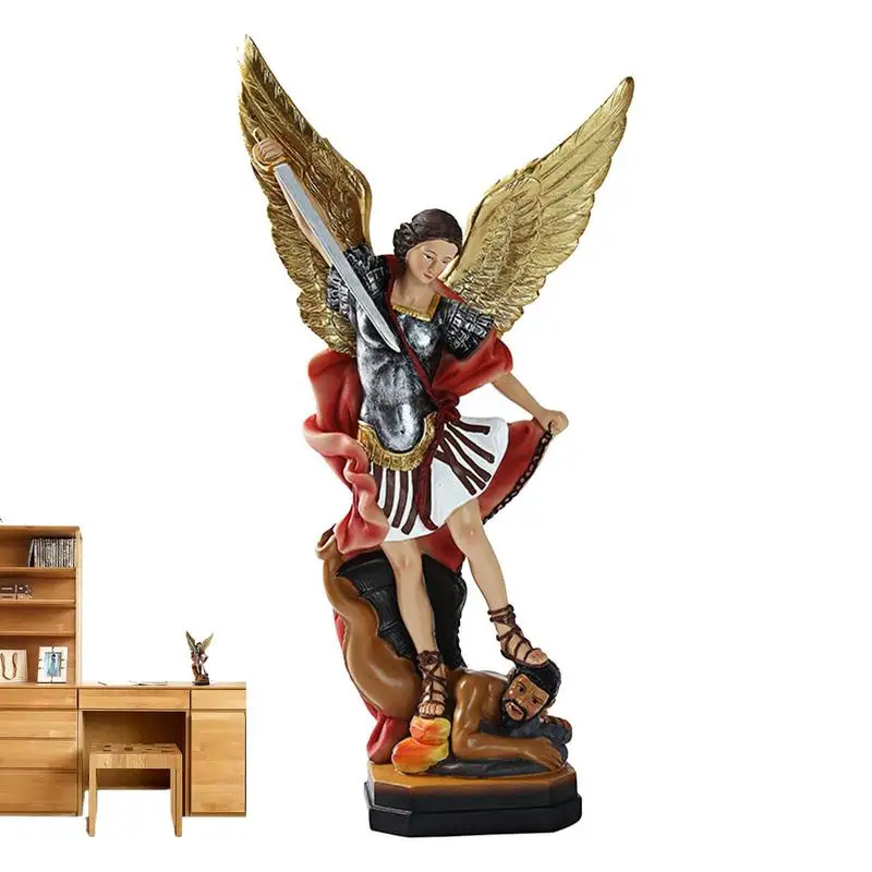 

Michael Defeating Satan Statue Archangel Michael Colored Ornament St. Michael The Archangel Defeating Satan Figurine Religious