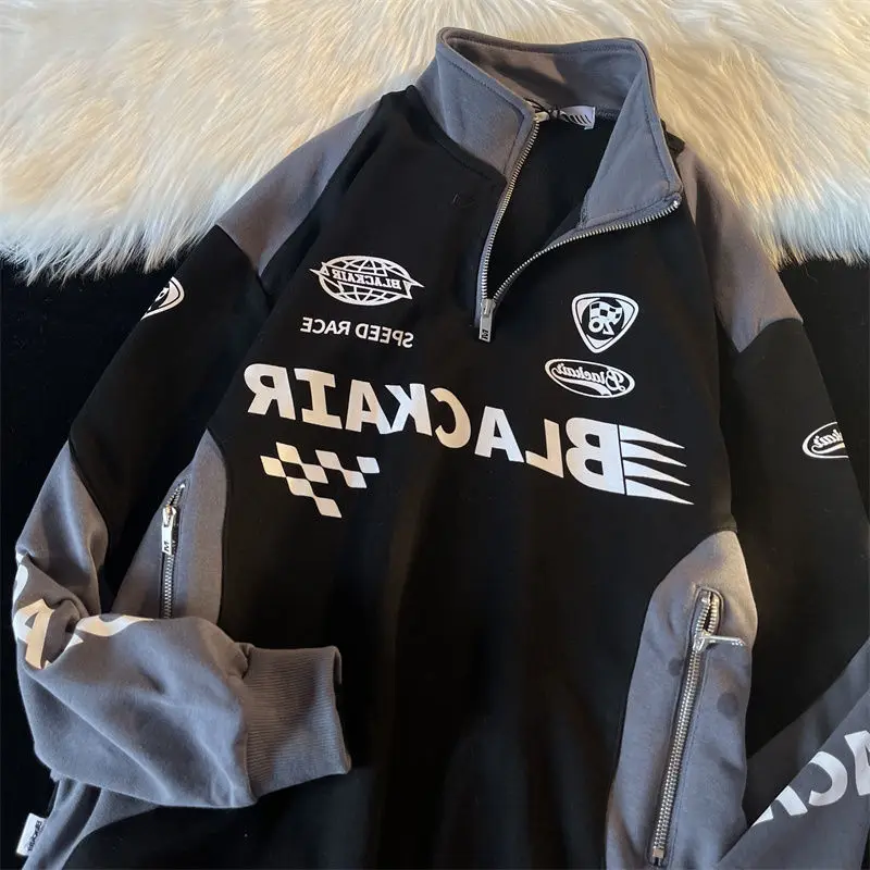 

Американский Ретро комбинированный спортивный костюм с полумолнией для мужчин и женщин Ранняя весна Национальный стиль хип-хоп винтажный ...