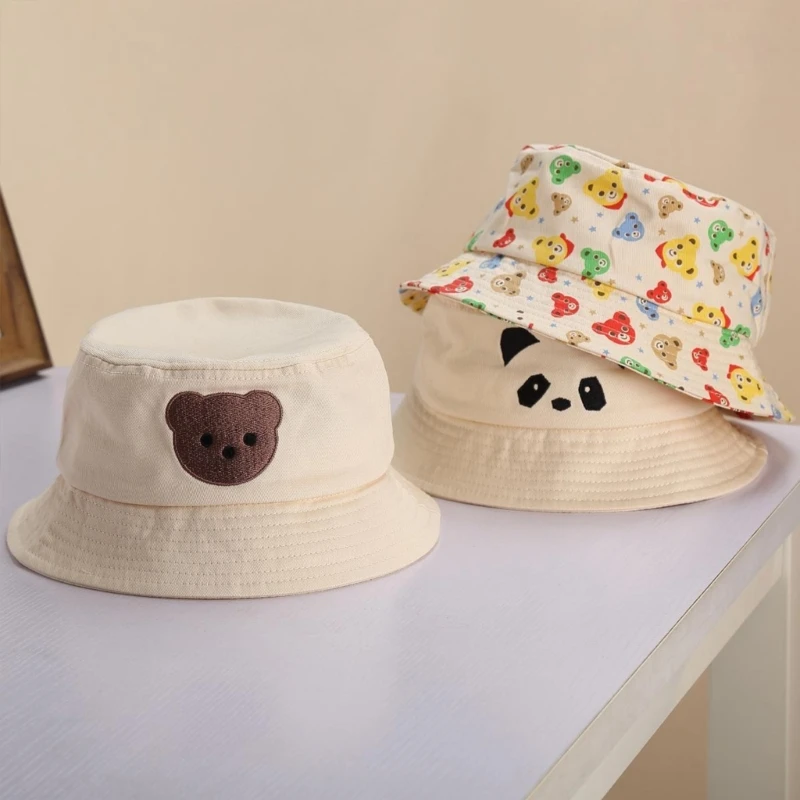 

Удобная и дышащая детская шляпа-ведро от солнца, стильная шляпа рыбака с рисунком медведя, защитная шляпа от солнца для детей