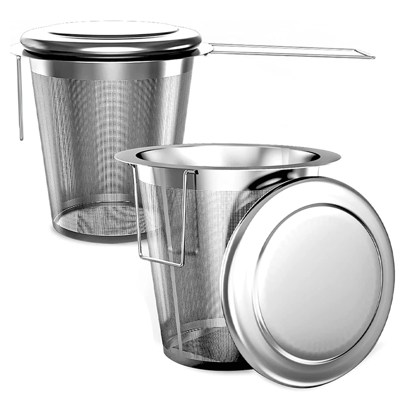 

Tea Strainer for Loose Tea - Pack of 2 Tea Strainer for Cup and Teapot with Lid and Foldable Handles - Fine Mesh