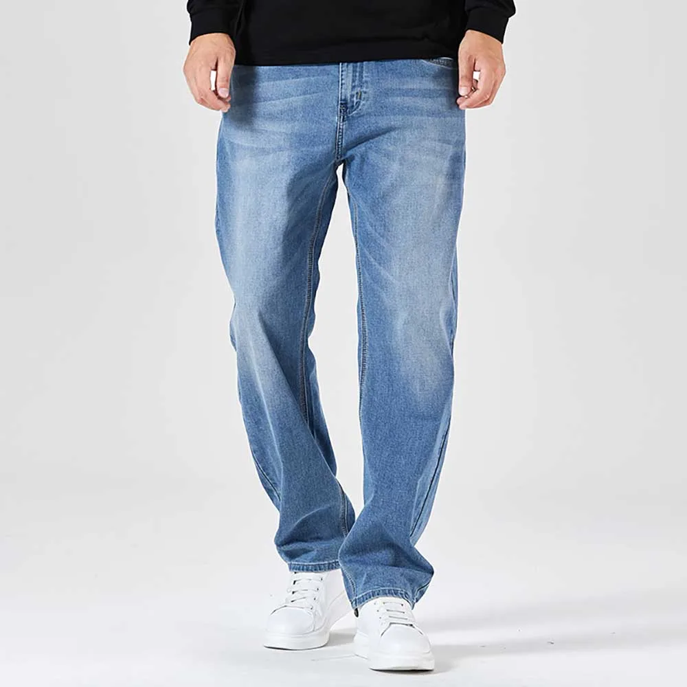 Spring Autumn Plus Size Loose Denim Pants Men's Casual Jeans Wide Leg Baggy Trousers Straight Streetwear Clothing