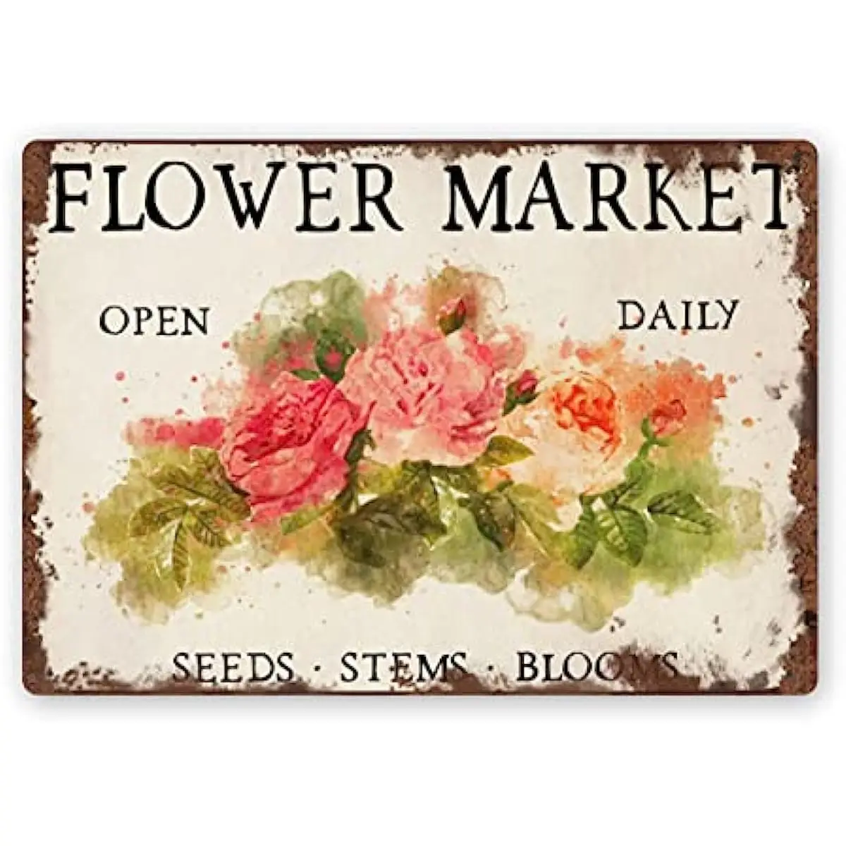 

Винтажный жестяной логотип, металлический жестяной логотип, цветочный рынок, цветы, винтажное кухонное украшение, летнее украшение, забавное настенное украшение