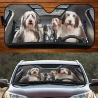 funny bearded collie family driving dog lover car sunshade car window sun cover for bearded collie lovers car windshield visor