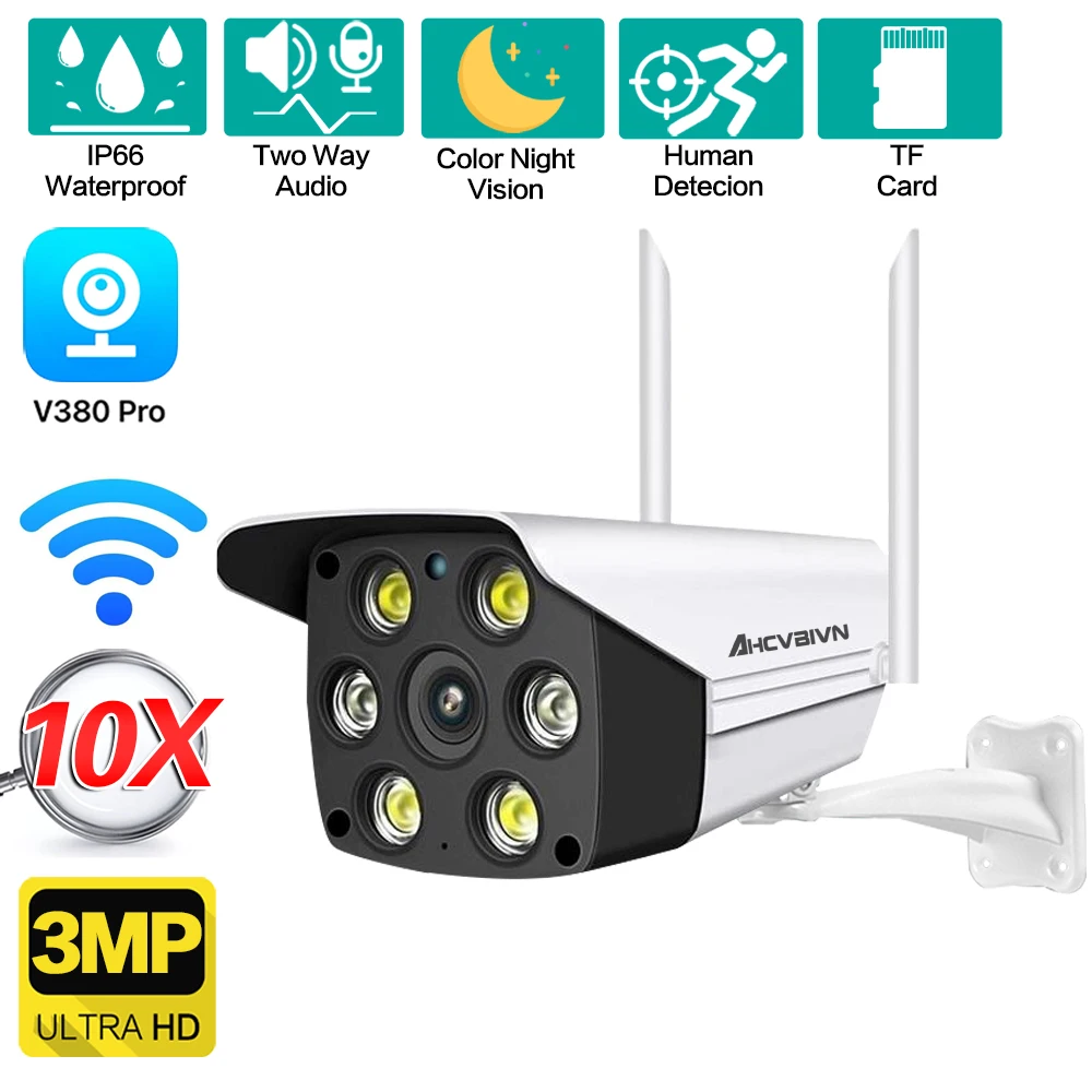 

3MP V380 Pro наружная беспроводная IP-камера видеонаблюдения с двухсторонним аудио Водонепроницаемая умная домашняя цилиндрическая Wi-Fi камера с цветным ночным видением