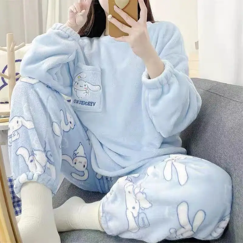 

Anime Sanrio Kawaii Cinnamoroll warm pajamas autumn and winter thickened two-piece sweet loungewear birthday gift to friends