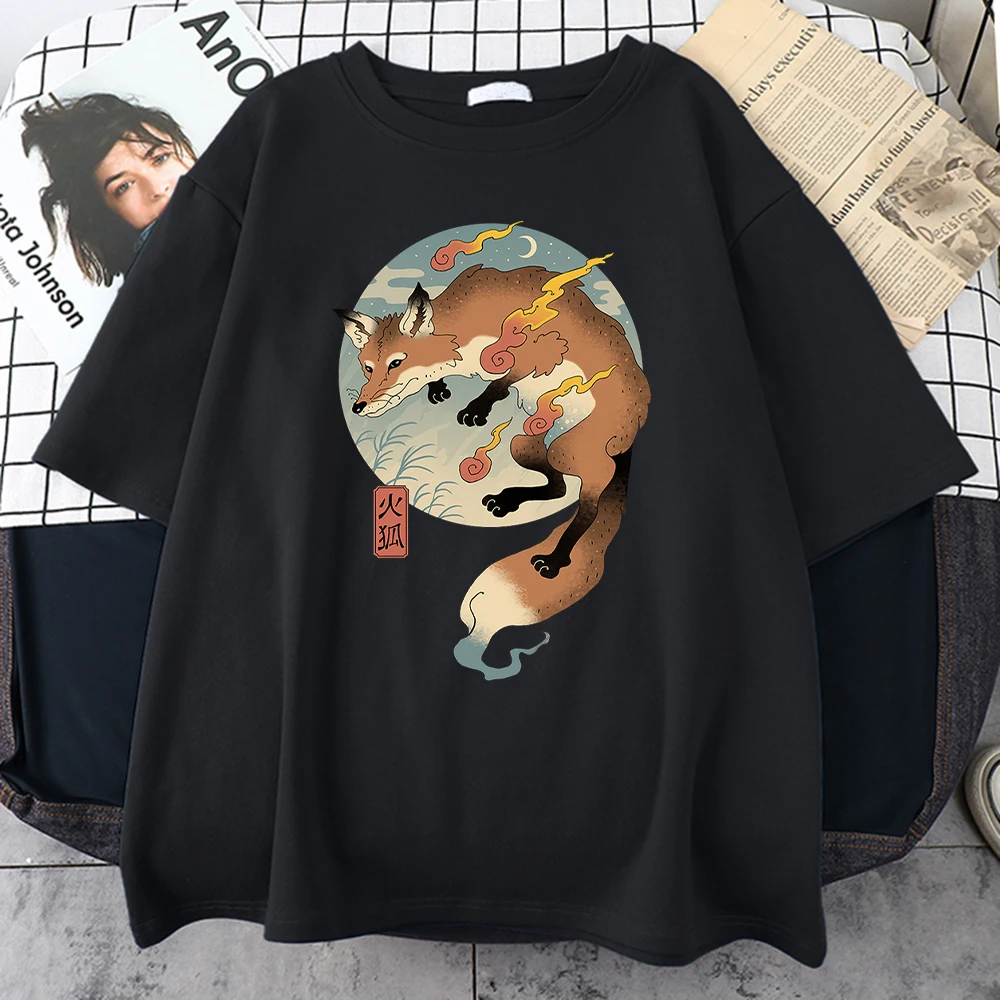 

Fire cartoon fox Japanese printed Kawaii cute clothing H
