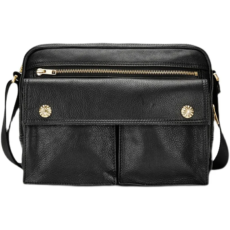 Casual luxury genuine leather men's black messenger bag outdoor designer high-quality natural first layer cowhide shoulder bag
