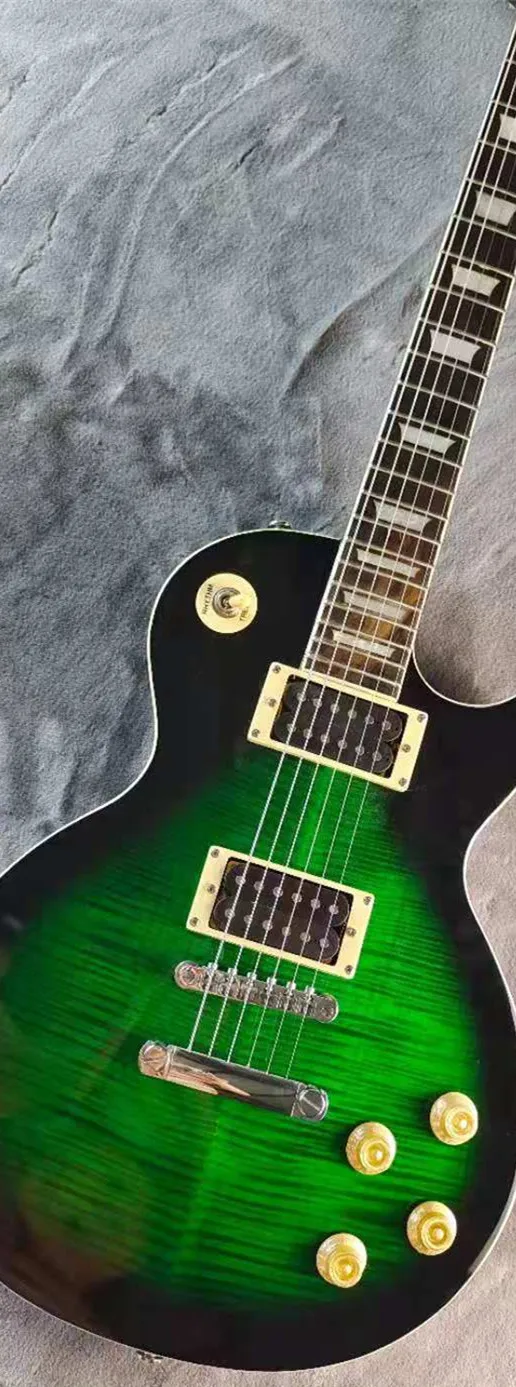 

Стандартная электрическая гитара, градиент в полоску питона и тигра, изумрудно-зеленый тюнер, доступна импортная краска золотого цвета, быстрая фотогитара