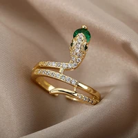 cubic zirconia snake rings for women stainless steel crystal finger ring vintage wedding band couple aesthetic jewelry anillos