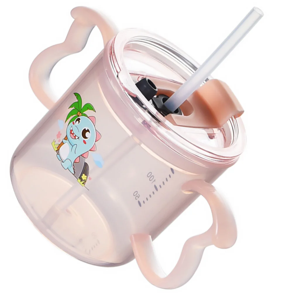

Pink Water Bottle Milk Cup Container Training Measuring Straw Portable Baby Newborn