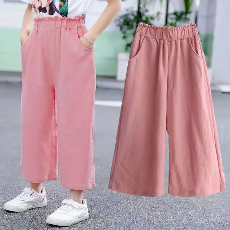 

Summer Girls Thin Ice Silk Pants Loose Kids Clothes Loose Girls High Waist Wide Leg Pants Child Casual Pants Teen Clothes H17