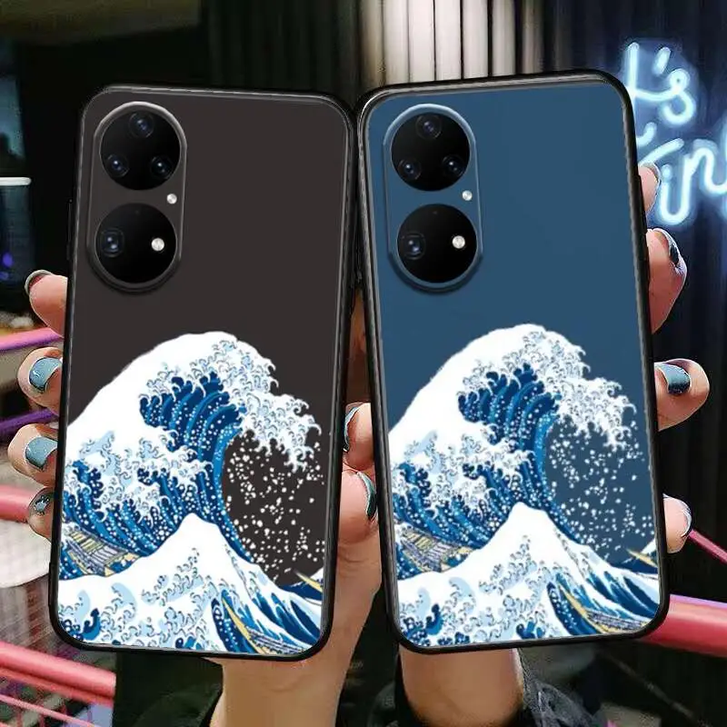 

The Big Wave of kanagawa Phone Case For Huawei p50 P40 p30 P20 10 9 8 Lite E Pro Plus Black Etui Coque Painting Hoesjes comic fa