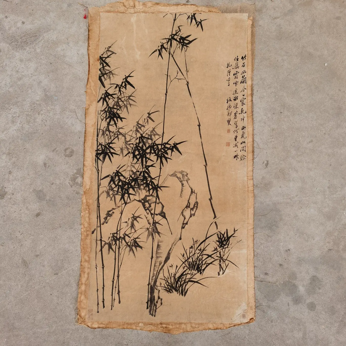 Chinese Old Scroll Shi Tao Bamboo Rice Paper Painting Slice |