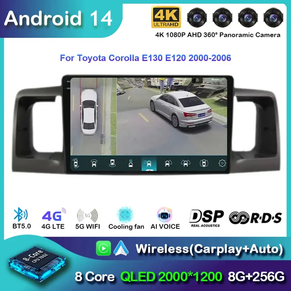 Android 14 для Toyota Corolla E120 BYD F3 2007-2011 Автомобильный радиоприемник с навигацией