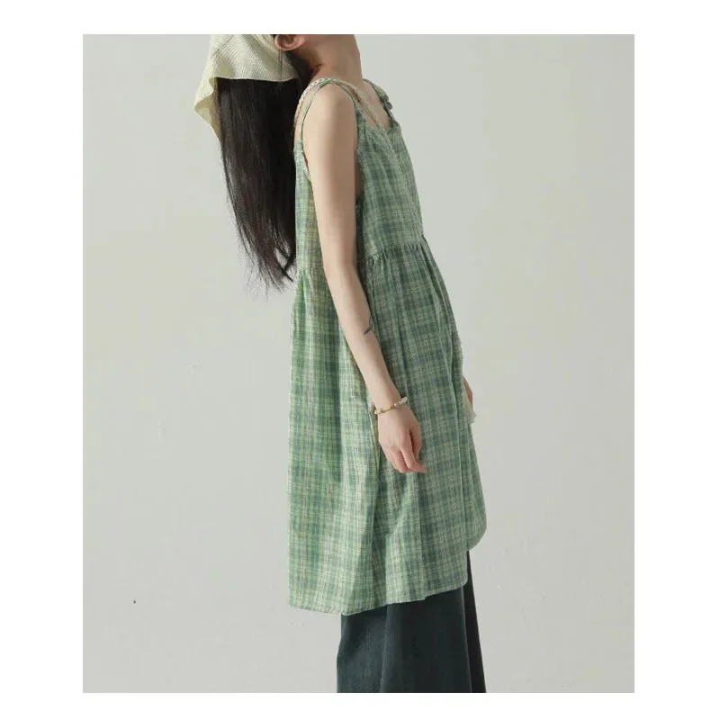 х зеленого клетчатого мини-платья художественное милое женское платье-майка со