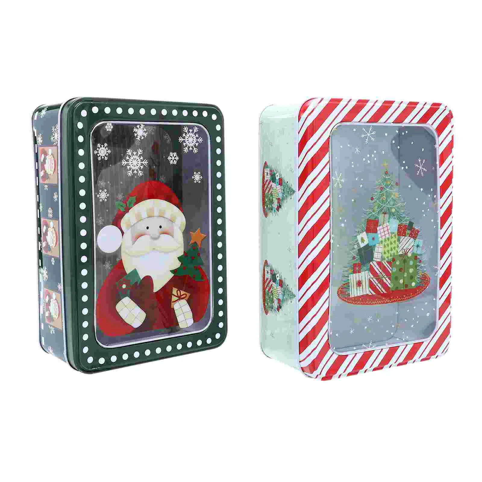 

2 Pcs Christmas Tin Box Containers Storage Jar Sugar Case Tinplate Candy Party Favors Holder Iron