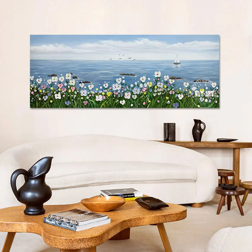 

3D Plant Abstract Hand Picture Unframed Canvas Artwork Seascapes With Boats Modern Wall Painting Art Aesthetic Room Decoration