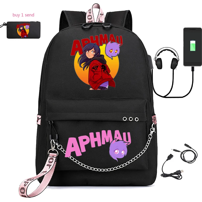 Aphmau men's laptop USB bag canvas shoulder boys and girls backpack with pencil case