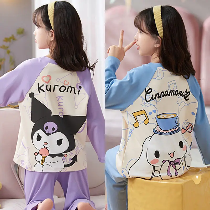 

Новый стиль Kuromi Cinnamorol детские пижамы для девочек с длинным рукавом и мультяшным рисунком весна-осень среднего размера Детский комплект домашней одежды для принцессы