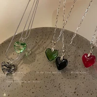 green black zebra stripe glass heart pendant titanium steel chain necklaces for women chokers unusual necklace aesthetic jewelry