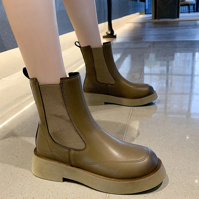 

Женские ботинки челси с круглым носком, осенние ботильоны в стиле панк, рок, средней длины, Дамская обувь в Стиле Лолита из полиуретана, без з...