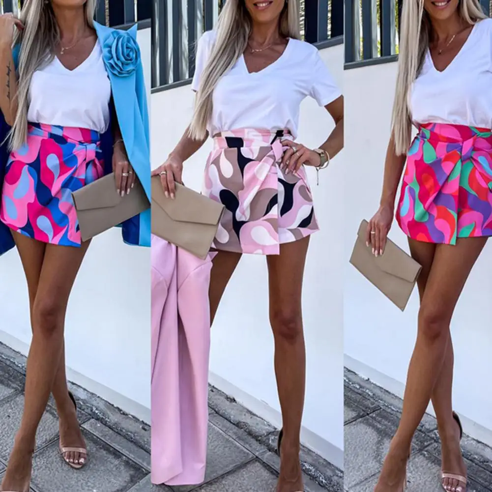 

Women Shorts Geometric Printed Women Divided Skirt Summer High Waist Casual Pantskirt Women's Clothing For Daily Wear