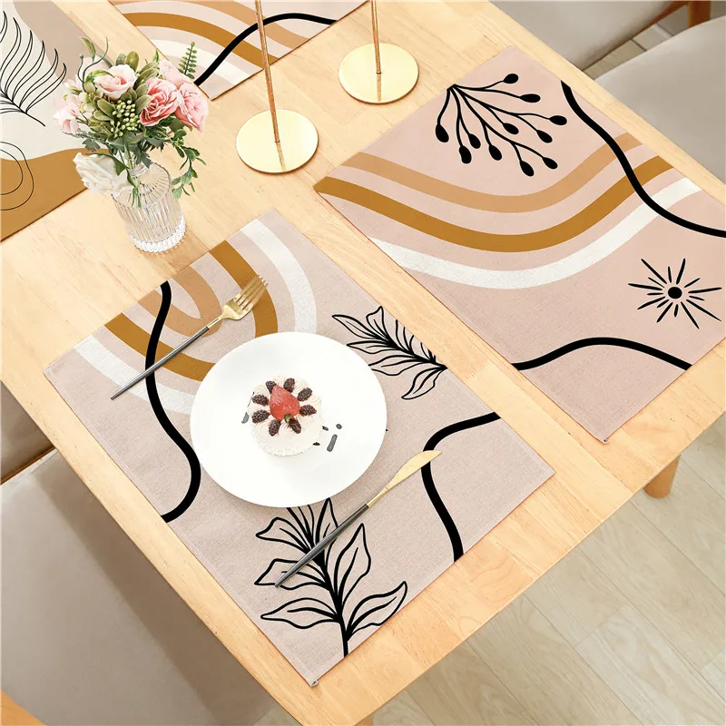 

Sun Flowers Leaves Brown Pattern Linen Placemat Meal Cushion 32x42cm For Dining Room Kitchen Living Room